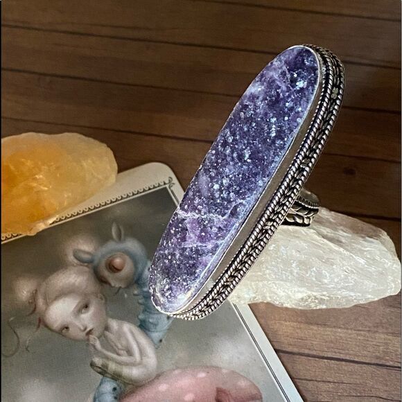 Lepidolite Artisan Sterling Silver Ring Size 7 - Picture 2 of 5